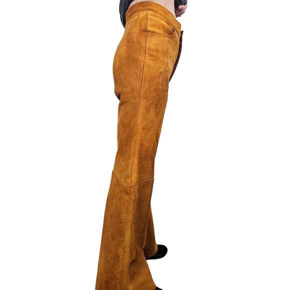 Pants Vintage golden brown suede leather wide legged lined slacks size 4 - Picture 3 of 10